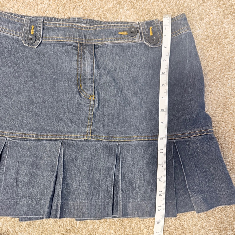 VTG Bisou Bisou Dark Wash Denim Mini Skirt Pleated Y2K Women's SZ 12 Cotton - Picture 6 of 7